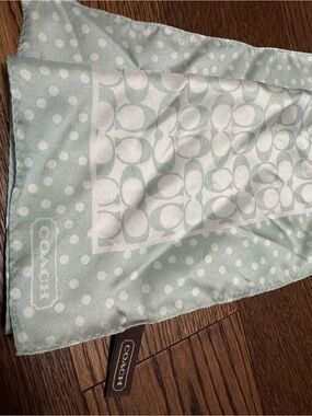 Coach Mint and White Logo Polka Dot silk Scarf